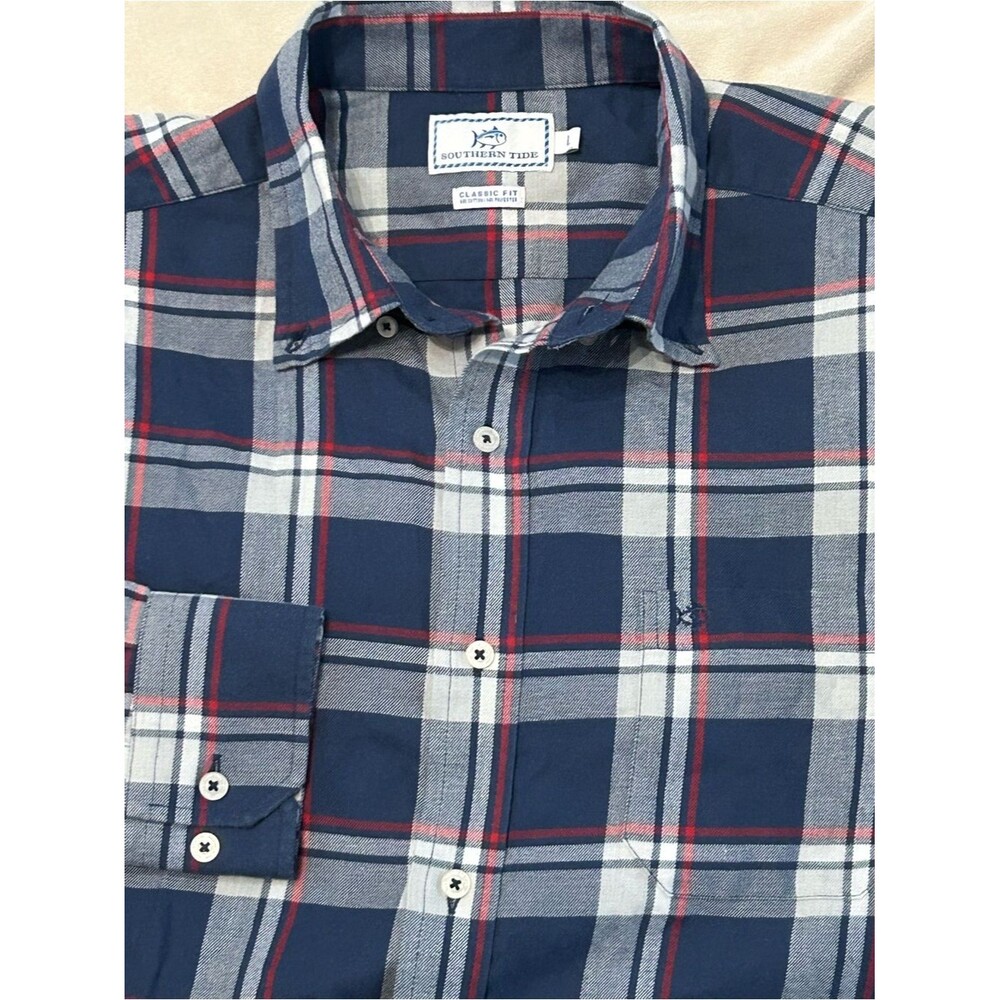 Southern Tide Flannel Shirt Mens Large L Classic Fit Plaid Button Down Long Slee